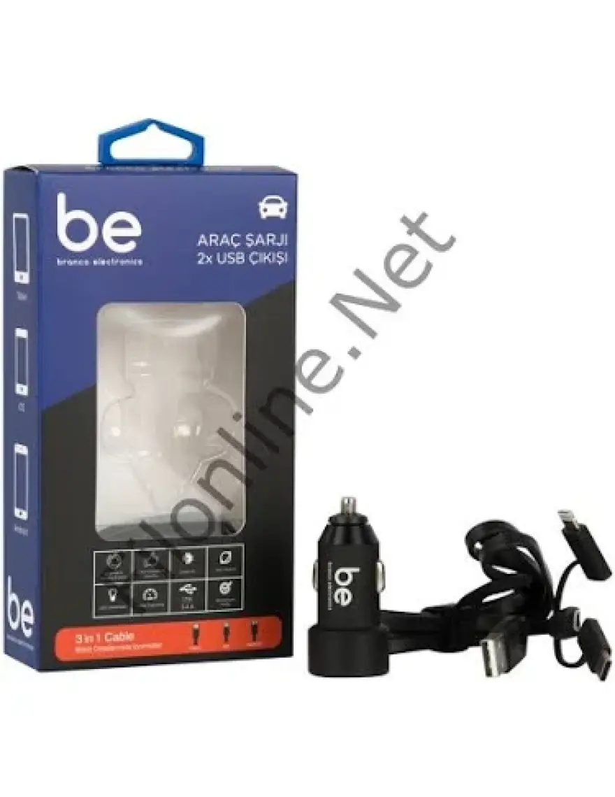 Branco SN-317 Araç Şarjı ve 3 in 1 Şarj Kablosu (Lightning, Micro USB, Type-C)