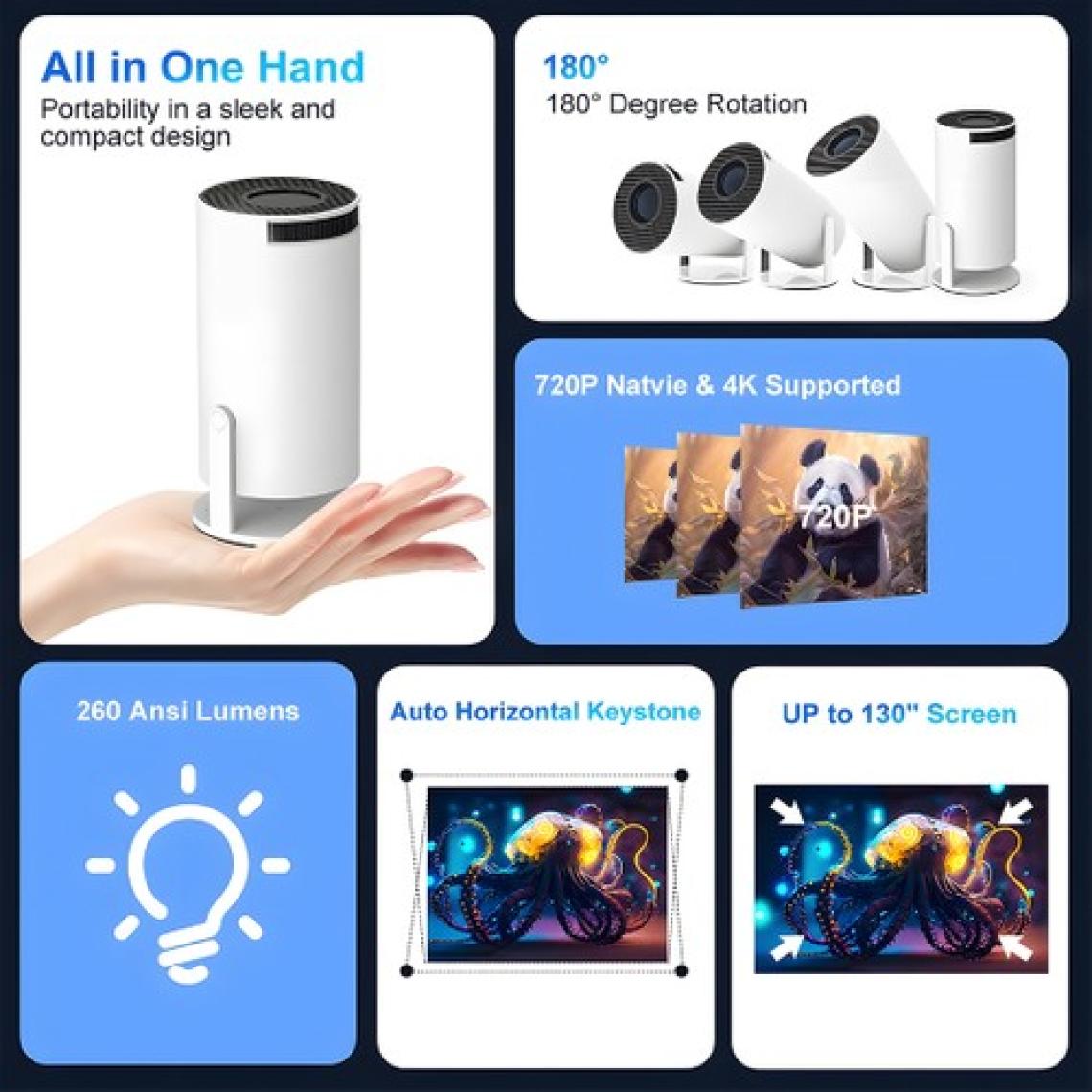 Idragon® HY300PRO Yeni Sürüm, Hızlı İşlemci, 4K Destekli Android 12 Akıllı Projeksiyon Cihazı 200ANSI 130 Inç Ekran Wifi Bluetooth HDMI