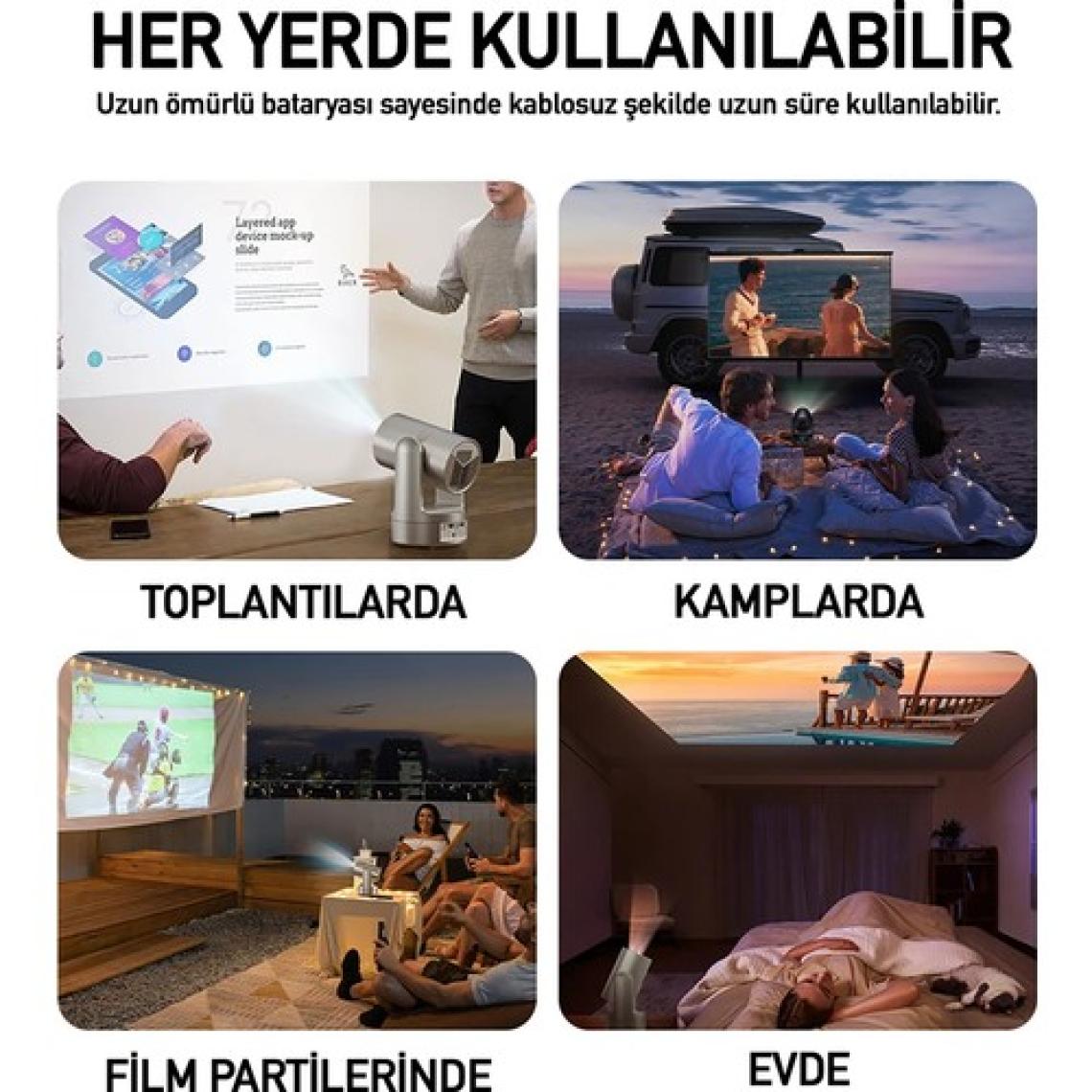 Robeve Kalobee Şarjlı Akıllı Mini Projektör Şarjlı Projeksiyon Cihazı - Android Kurulu, 4K/1080P Çözünürlük, Wifi 6, Bluetooth 5.0, Taşınabilir Kablosuz Ev Sineması Projektörü Akıllı Projeksiyon