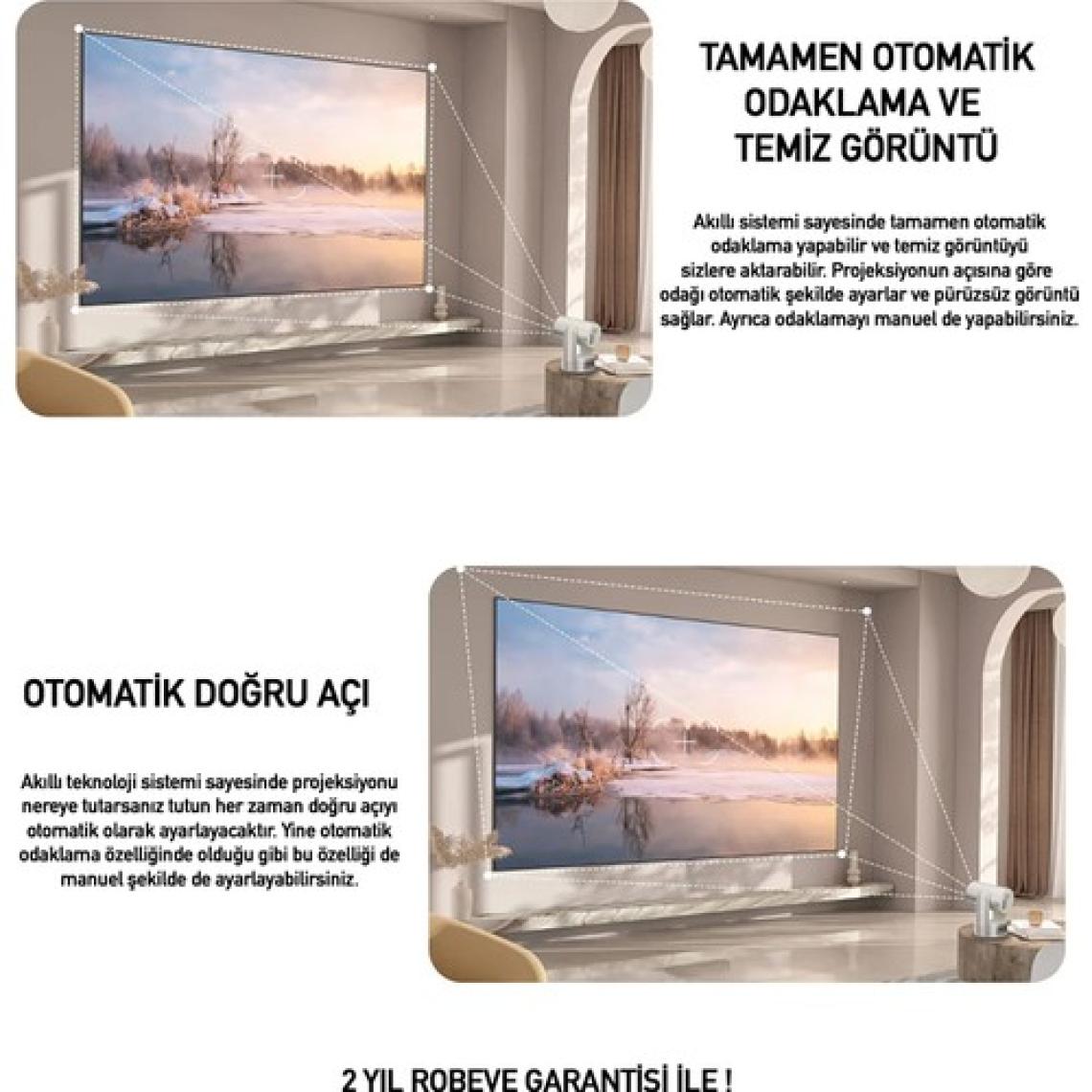 Robeve Kalobee Şarjlı Akıllı Mini Projektör Şarjlı Projeksiyon Cihazı - Android Kurulu, 4K/1080P Çözünürlük, Wifi 6, Bluetooth 5.0, Taşınabilir Kablosuz Ev Sineması Projektörü Akıllı Projeksiyon
