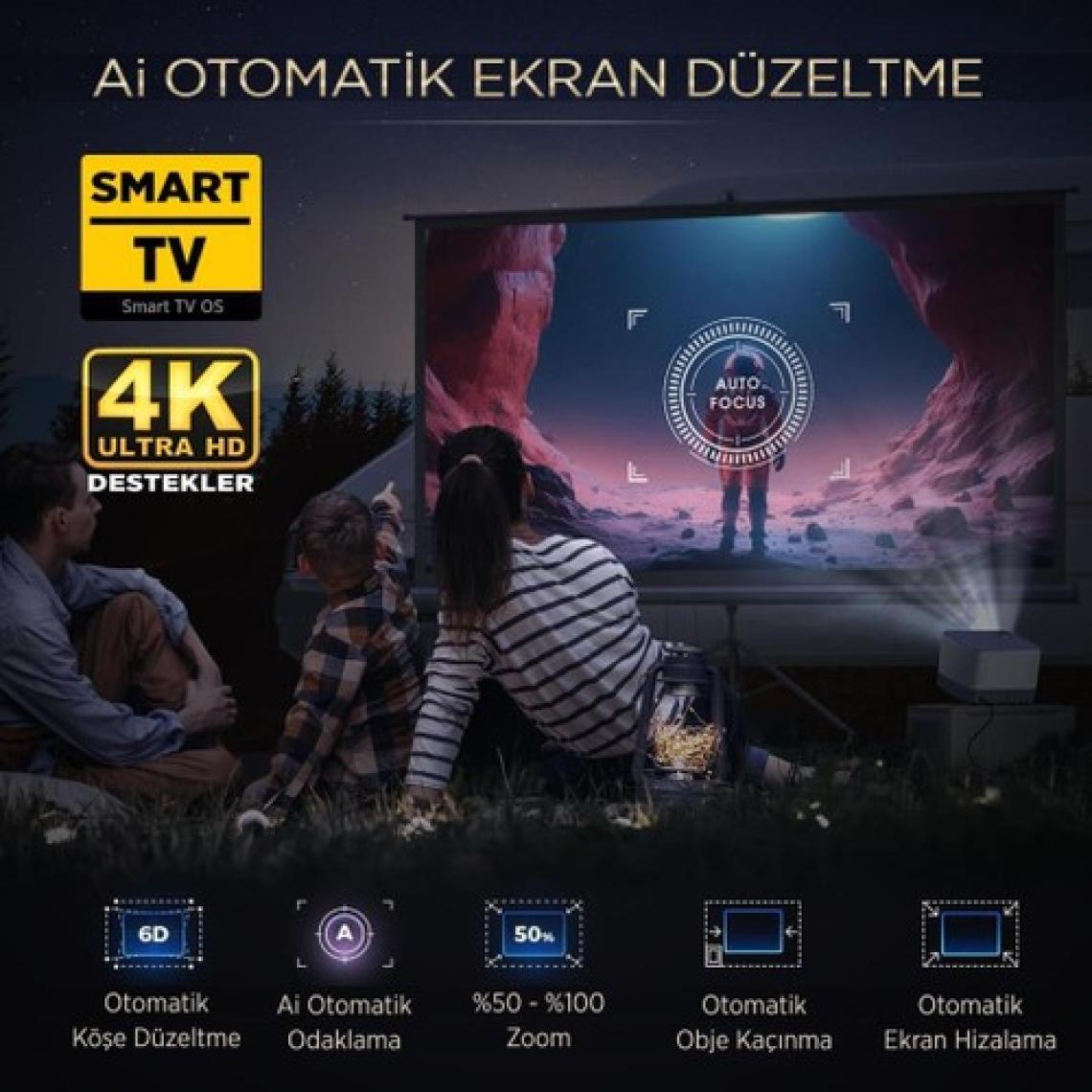 Vankyo Aurzen Boom 3 4K Android Projeksiyon Cihazı + Auto Focus + Auto Keystone + 6g Wifi + 5.2 Bluetooth +300 Inç Yansıtma + 36W Hifi Dolby Ses Sistemi