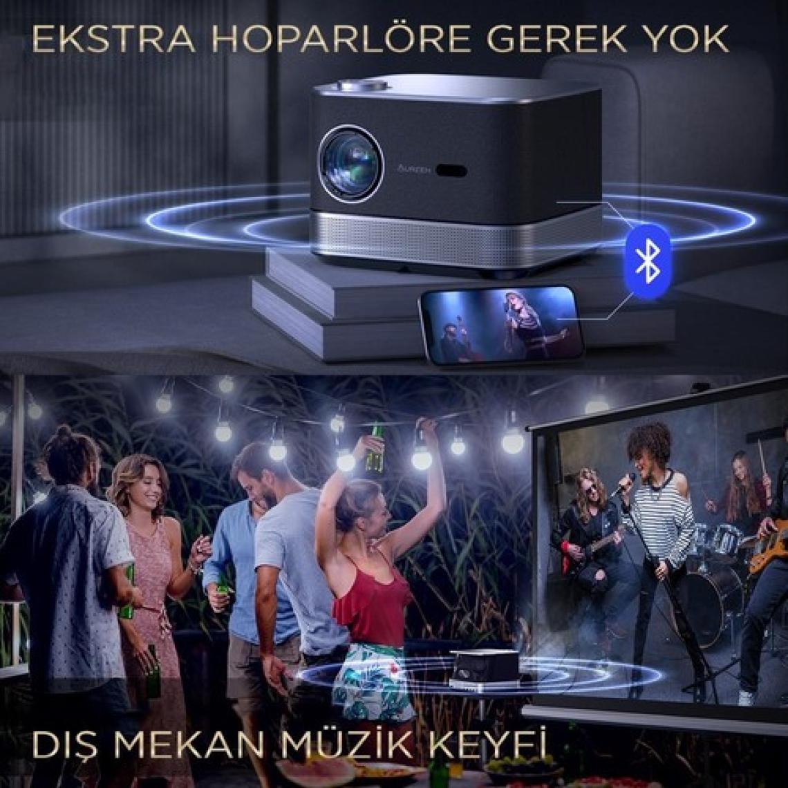 Vankyo Aurzen Boom 3 4K Android Projeksiyon Cihazı + Auto Focus + Auto Keystone + 6g Wifi + 5.2 Bluetooth +300 Inç Yansıtma + 36W Hifi Dolby Ses Sistemi