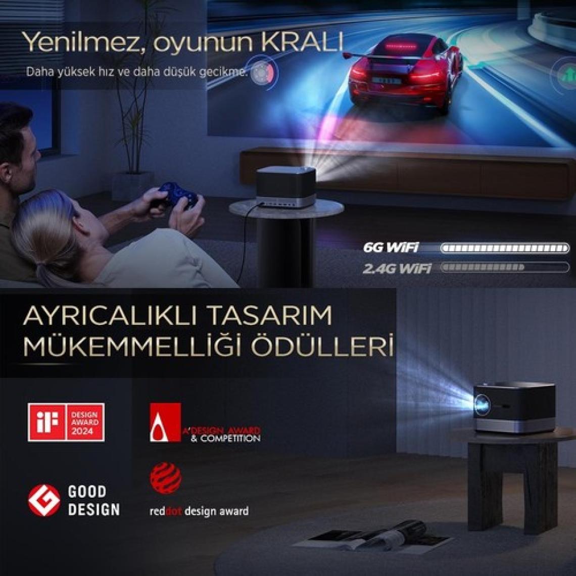 Vankyo Aurzen Boom 3 4K Android Projeksiyon Cihazı + Auto Focus + Auto Keystone + 6g Wifi + 5.2 Bluetooth +300 Inç Yansıtma + 36W Hifi Dolby Ses Sistemi