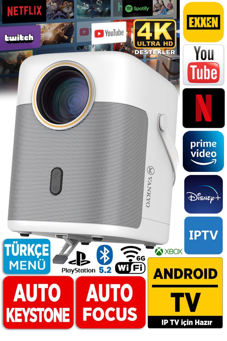 H300a Android Tv 4k Destekli Projeksiyon Cihazı Auto Focus Auto Keystone 6gwi-fi 5.2bluetooth