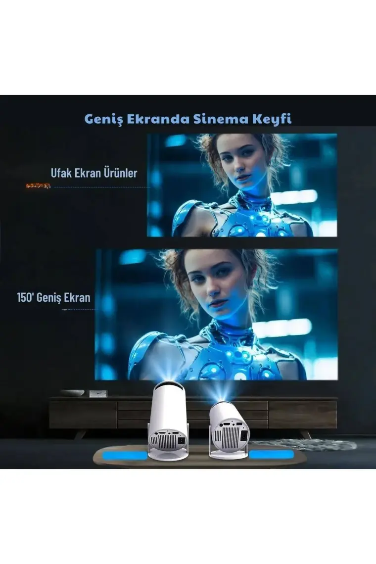 Turco HY300 Stargazer Android Projeksiyon Cihazı 720P 120ANSI Wifi Bluetooth Ev Sinema Projektörü