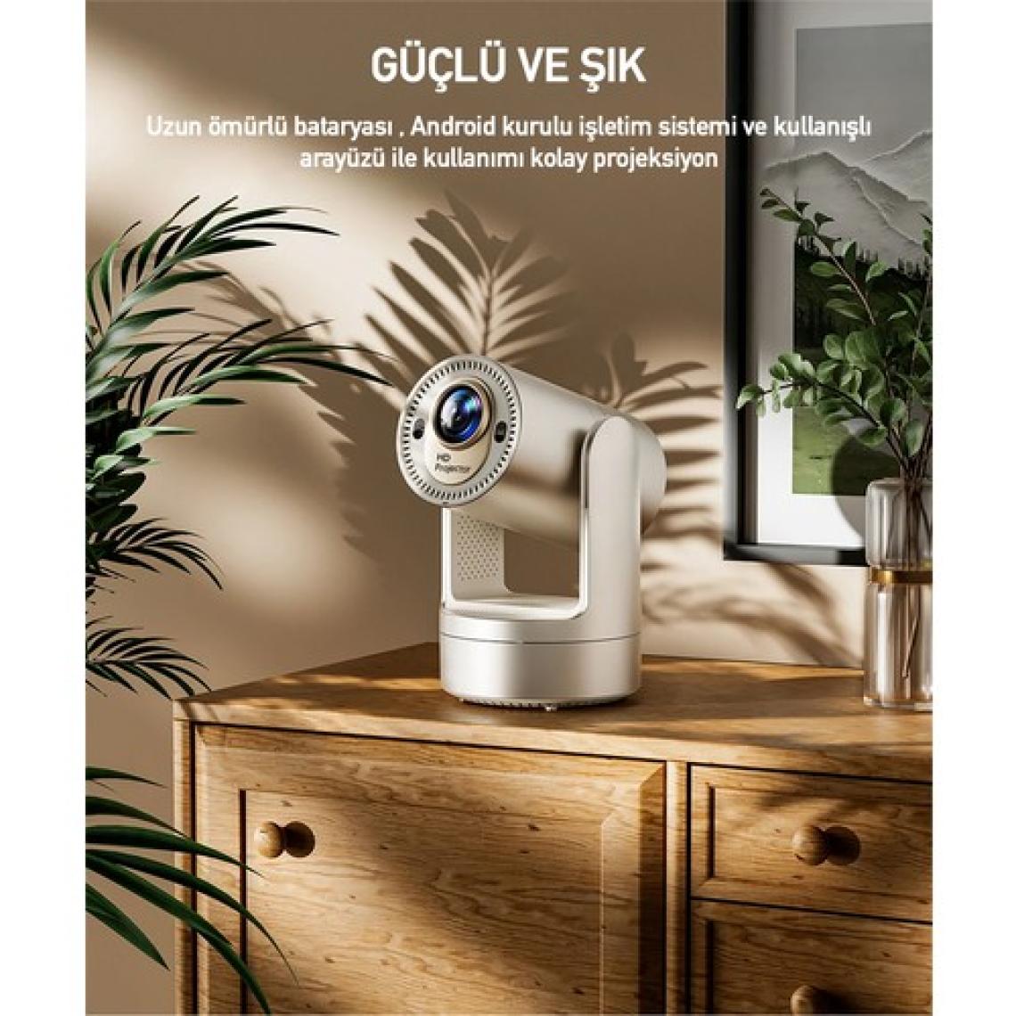 Robeve Kalobee Şarjlı Akıllı Mini Projektör Şarjlı Projeksiyon Cihazı - Android Kurulu, 4K/1080P Çözünürlük, Wifi 6, Bluetooth 5.0, Taşınabilir Kablosuz Ev Sineması Projektörü Akıllı Projeksiyon