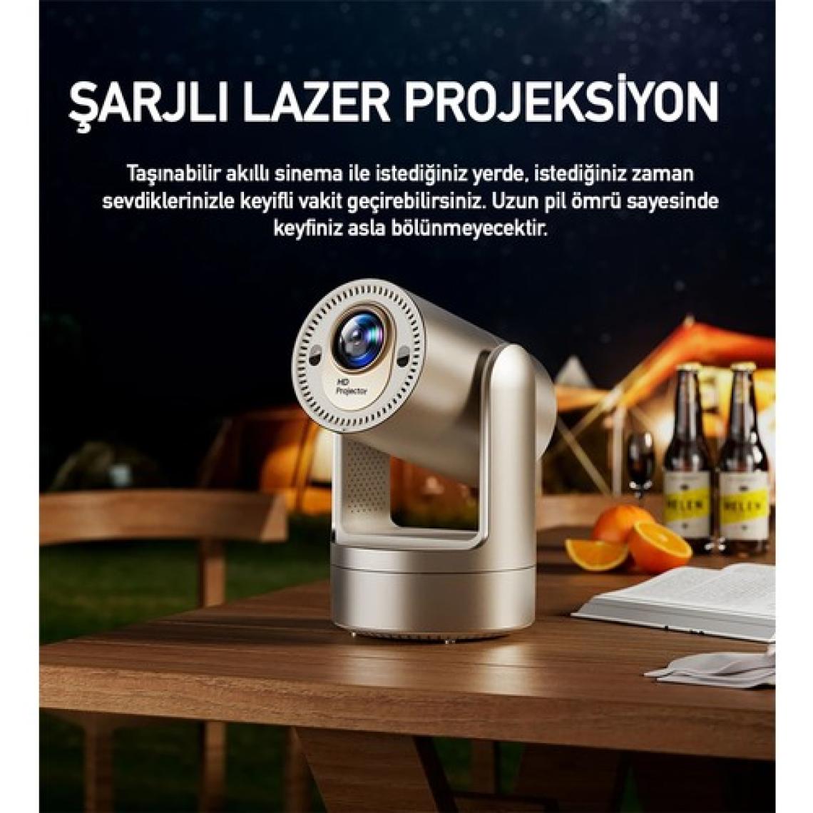 Robeve Kalobee Şarjlı Akıllı Mini Projektör Şarjlı Projeksiyon Cihazı - Android Kurulu, 4K/1080P Çözünürlük, Wifi 6, Bluetooth 5.0, Taşınabilir Kablosuz Ev Sineması Projektörü Akıllı Projeksiyon