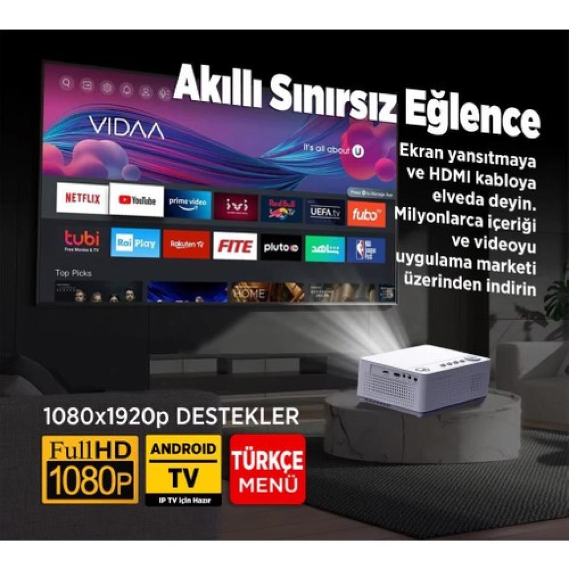 Vankyo Leisure L470A Android Tv 1080P Destekli Projeksiyon Cihazı +Auto Focus+Auto Keystone+6g Wifi+5.2 BLUETOOTH+300 Inç Yansıtma+Hifi Premium Ses Sistemi Beyaz Ps5/xbox/hdmı