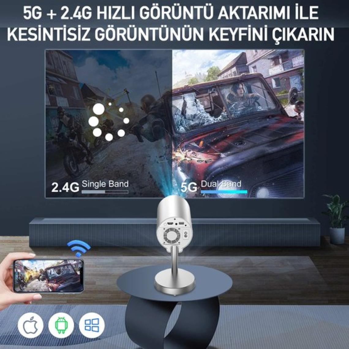 Robeve Robeve Taşınabilir Ayarlanabilir Projeksiyon Projektör Cihazı 4K Görüntü Projeksiyon Portatif Projektör 1080P Destekli Projeksiyon Smart Versiyon Akıllı Projeksiyon Cihazı