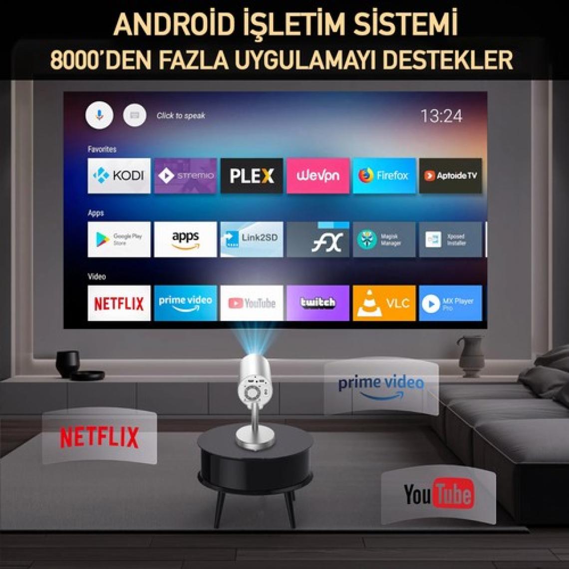 Robeve Robeve Taşınabilir Ayarlanabilir Projeksiyon Projektör Cihazı 4K Görüntü Projeksiyon Portatif Projektör 1080P Destekli Projeksiyon Smart Versiyon Akıllı Projeksiyon Cihazı