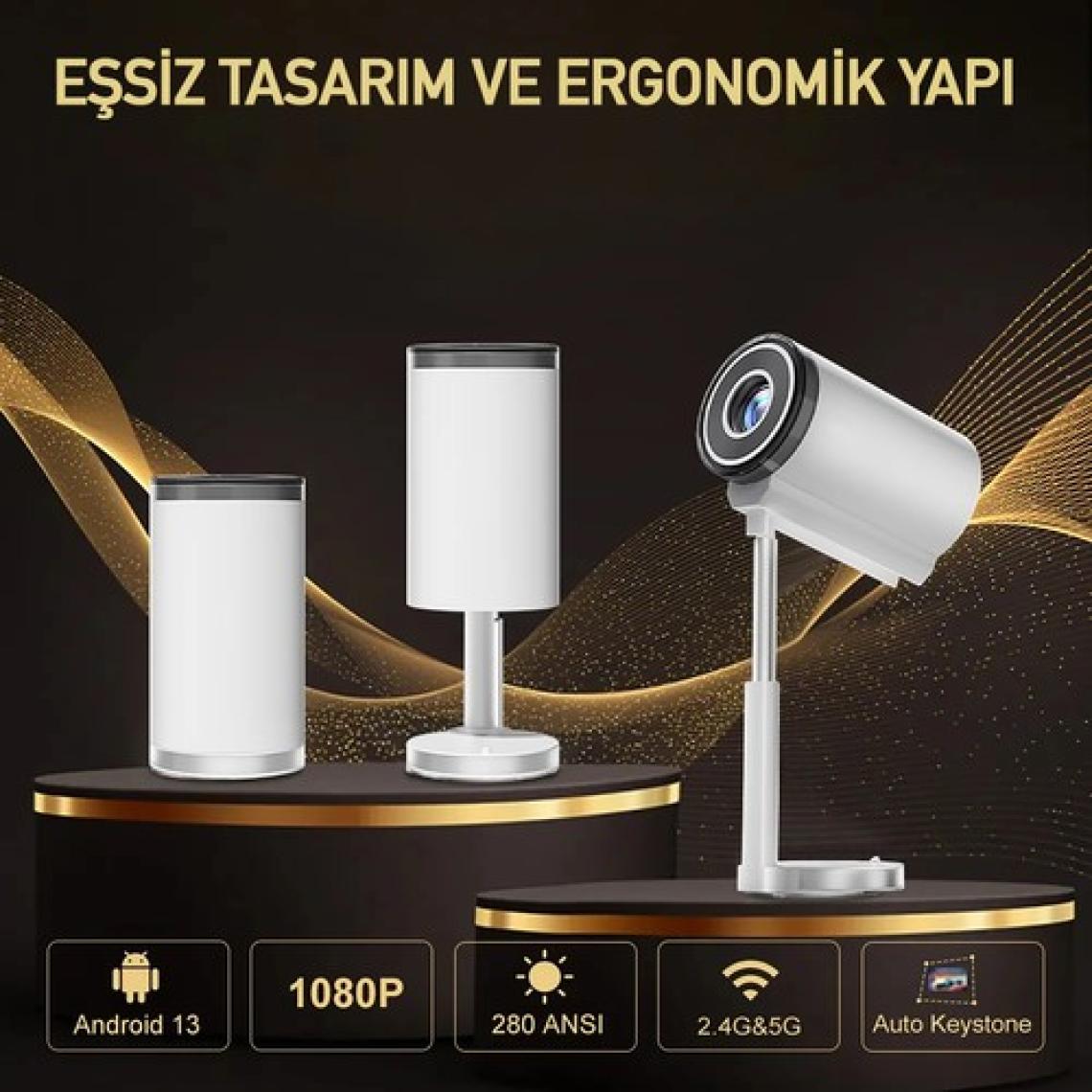 Robeve Robeve Taşınabilir Ayarlanabilir Projeksiyon Projektör Cihazı 4K Görüntü Projeksiyon Portatif Projektör 1080P Destekli Projeksiyon Smart Versiyon Akıllı Projeksiyon Cihazı