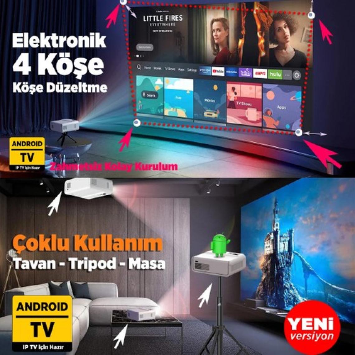 Vankyo Sunspark 500W Android TV 1080P Destekli Projeksiyon Cihazı 5G Wi-Fi + 5.1 Bluetooth - LCD LED - 240 Inç Yansıtma-Dahili Hoparlör-PS5/XBOX/HDMI/USB/VGA/AV