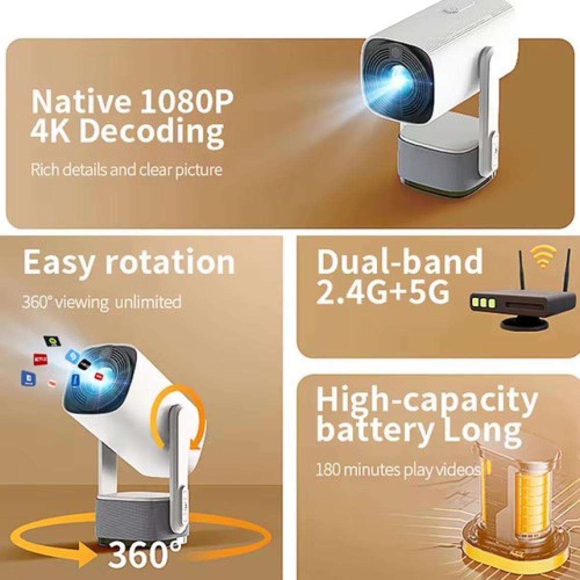 Heaven House Şarjlı Projeksiyon | Kendinden Şarjlı Projeksiyon Cihazı | Şarjlı Mini Projeksiyon | LED Projektör