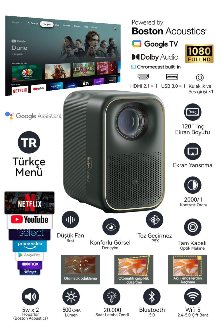 Formovie Xming Page One Projeksiyon Cihazı, Google Tv, 500 Cvıa Lümen, Dolby Vision  & Audio, HDMI 2.1, USB 3.0, Boston Acoustics Hoparlör, Oto-Odaklama, Oto-Keystone