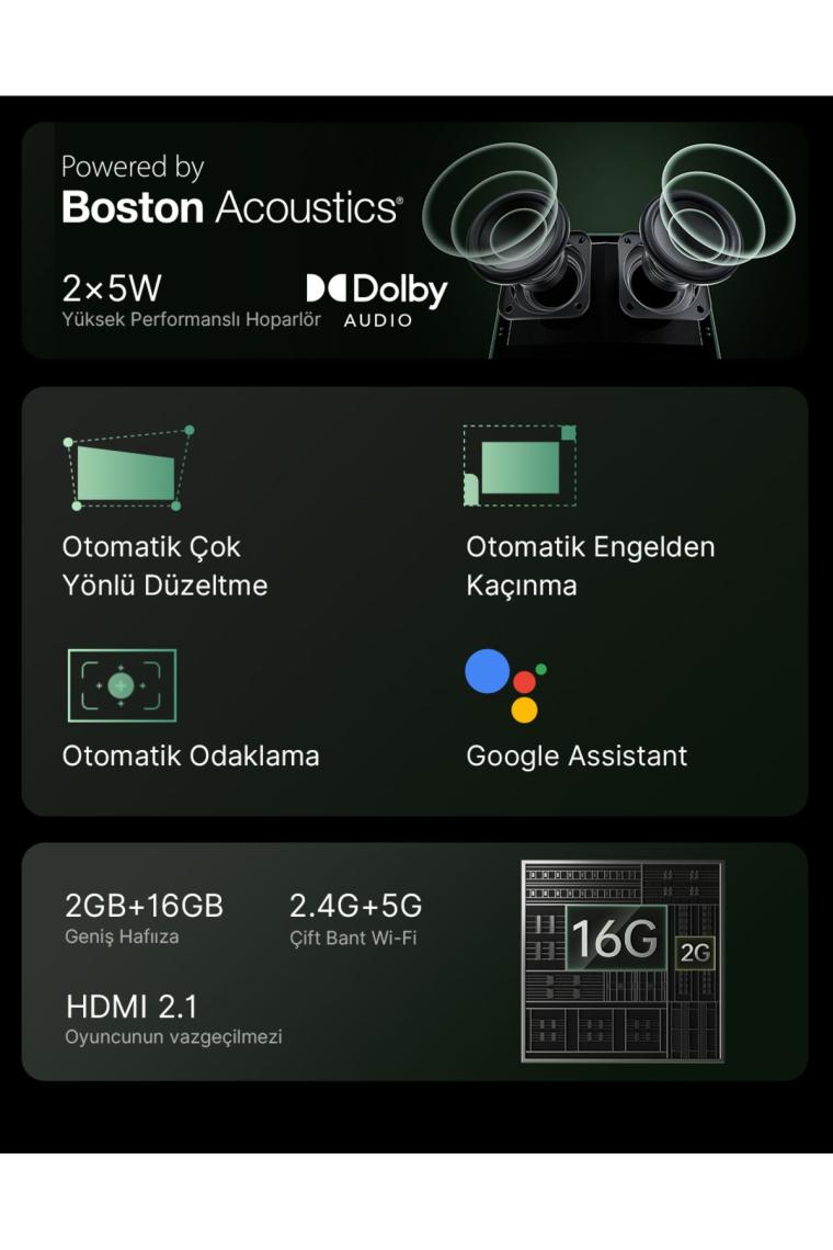 Formovie Xming Page One Projeksiyon Cihazı, Google Tv, 500 Cvıa Lümen, Dolby Vision  & Audio, HDMI 2.1, USB 3.0, Boston Acoustics Hoparlör, Oto-Odaklama, Oto-Keystone