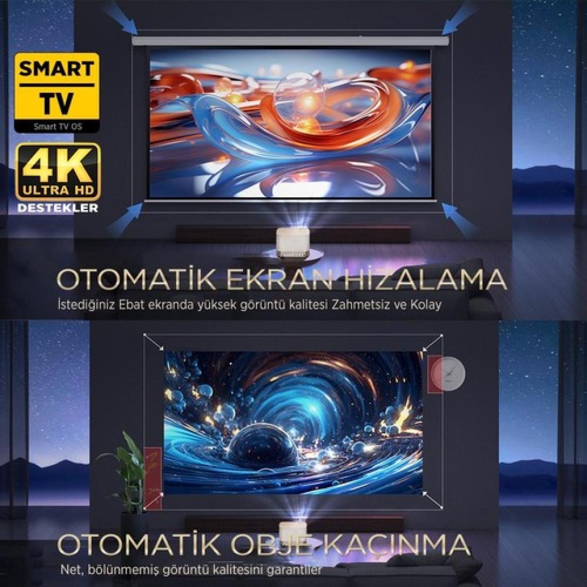 Vankyo Aurzen Boom 3 4k Androidtv Projeksiyon Cihazı Autofocus+Autokeystone+6gwifi+5.2Bt+300 Inç Yansıtma