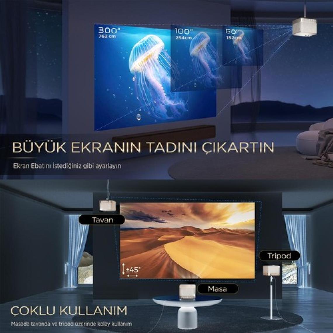 Vankyo Aurzen Boom 3 4k Androidtv Projeksiyon Cihazı Autofocus+Autokeystone+6gwifi+5.2Bt+300 Inç Yansıtma