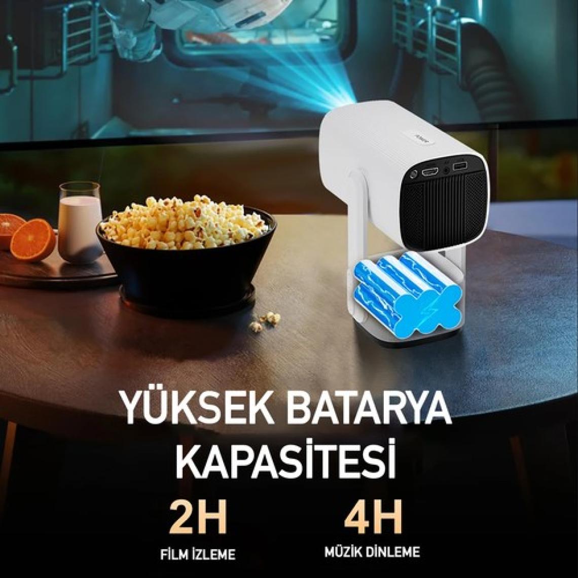 Robeve Full Hd 1080P Şarjlı Projeksiyon Cihazı - Dev Ekran, Wifi Bağlantılı, Hazır Android Kurulu, Hdmı/usb Girişli, Ev Sinema Sistemi Taşınabilir Projektör Sinema Sistemi Şarjlı Projeksiyon Cihazı