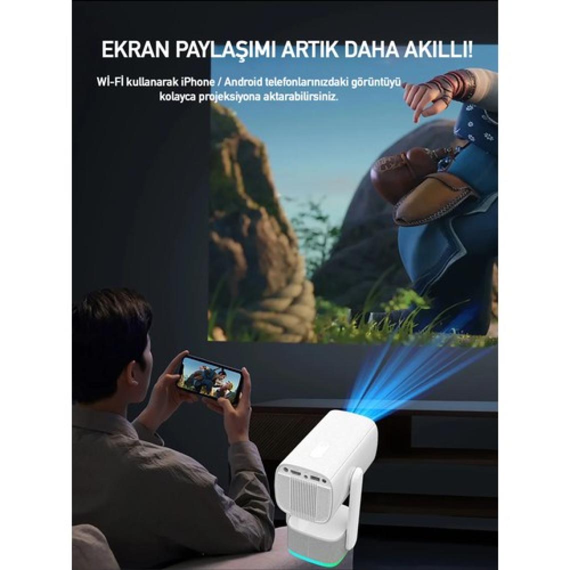 Robeve Full Hd 1080P Şarjlı Projeksiyon Cihazı - Dev Ekran, Wifi Bağlantılı, Hazır Android Kurulu, Hdmı/usb Girişli, Ev Sinema Sistemi Taşınabilir Projektör Sinema Sistemi Şarjlı Projeksiyon Cihazı
