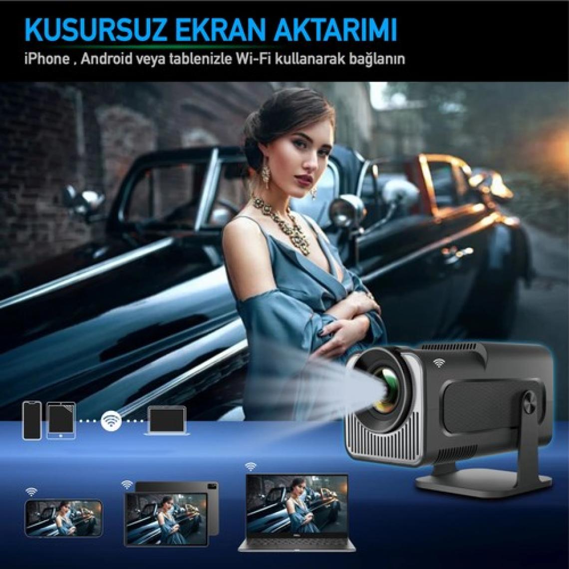 Robeve Mini Projektör | Android Tv Android Kurulu Full Hd Projeksiyon Projektör Wi-Fi ve Bluetooth Destekli | Sinema Keyfi | Taşınabilir ve Şık Tasarım 4K Projektör 4K Projeksiyon Cihazı