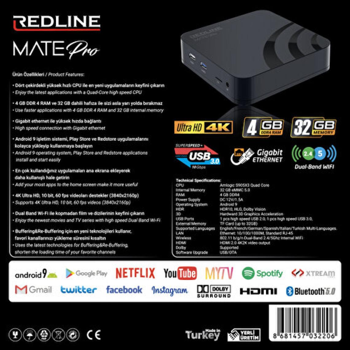 Redline Matepro 4gb Ram 32GB Hafıza Amlogic S905X3 Cpu Android TV Box