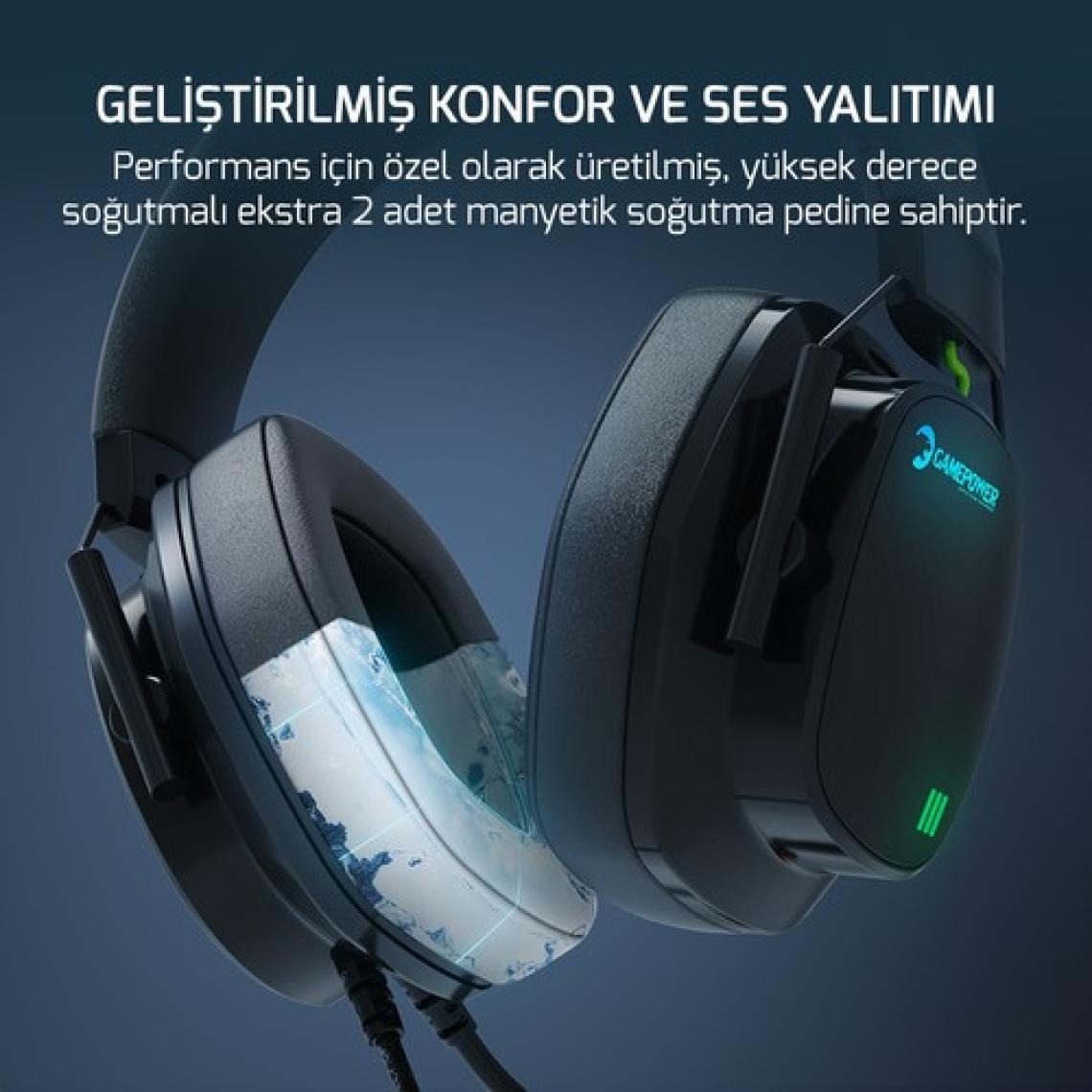 Gamepower Kai Titanium Siyah 7.1 Surround Hi-Fi Manyetik Pad Rgb Gaming Kulaklık (2x Cooling Pad Hediyeli)