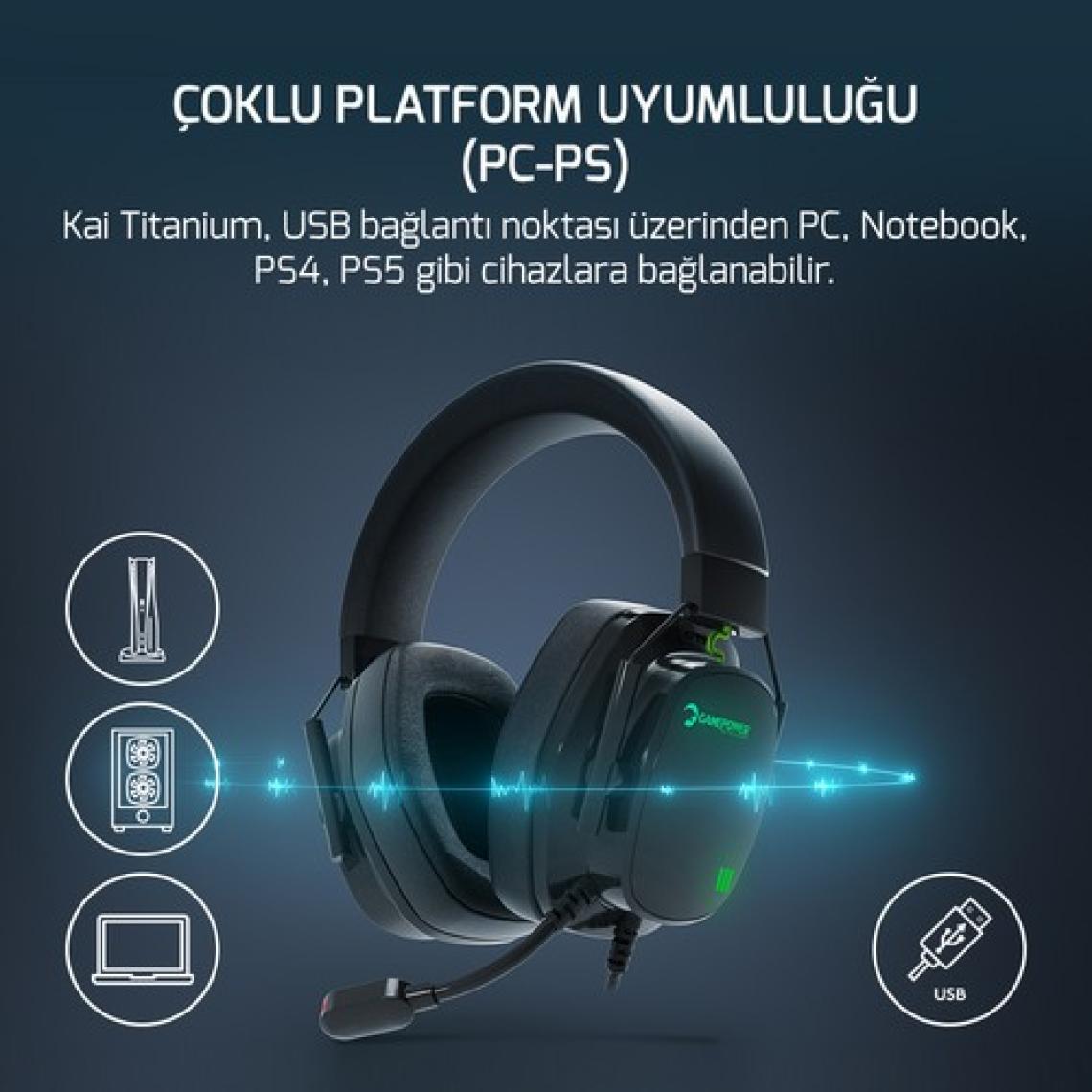 Gamepower Kai Titanium Siyah 7.1 Surround Hi-Fi Manyetik Pad Rgb Gaming Kulaklık (2x Cooling Pad Hediyeli)