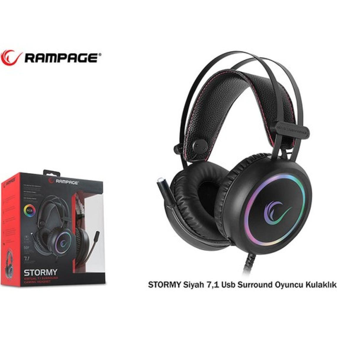 Rampage Stormy Siyah 7,1 USB Rgb LED Oyuncu Kulaklık+Mic