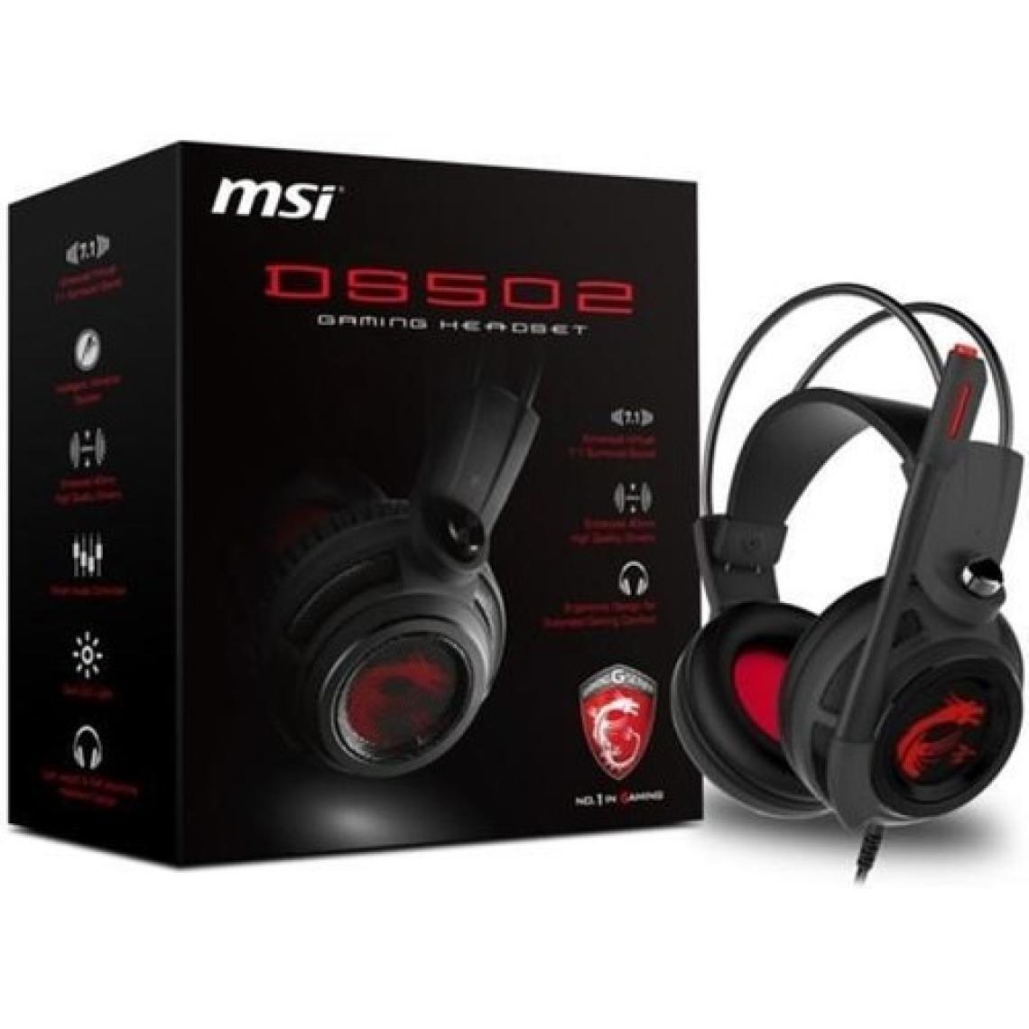 MSI GG DS502 GAMING HEADSET 7.1 CEVRESEL SES 2X40MM SURUCU KIRMIZI DRAGON LED AYDINLATMA KABLO KUMANDA MIKROFON 2M ORGU KABLO USB BAGLANTI OYUNCU KULAKUSTU KULAKLIK