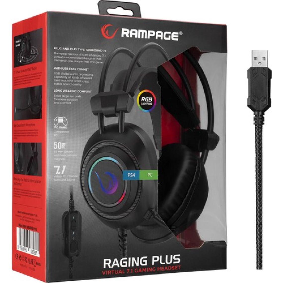 Rampage RM-K19 Raging Plus Siyah USB 7.1 RGB Oyuncu Mikrofonlu Kulaklık