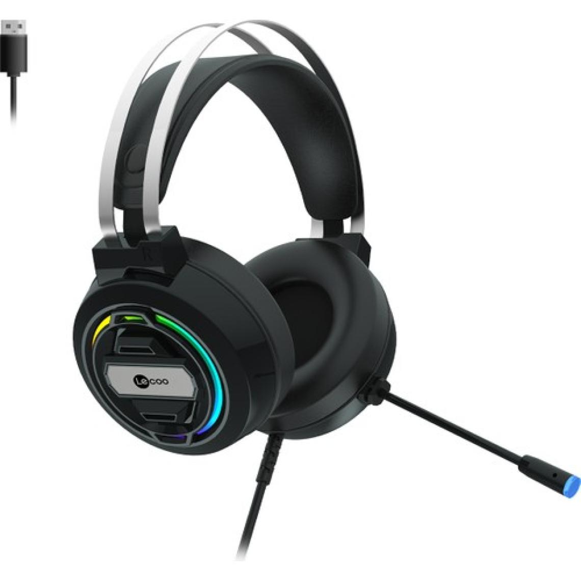 Lecoo HT401 Kablolu USB 2.0 RGB LED Aydınlatmalı Mikrofonlu Kulak Üstü Gaming Kulaklık Siyah