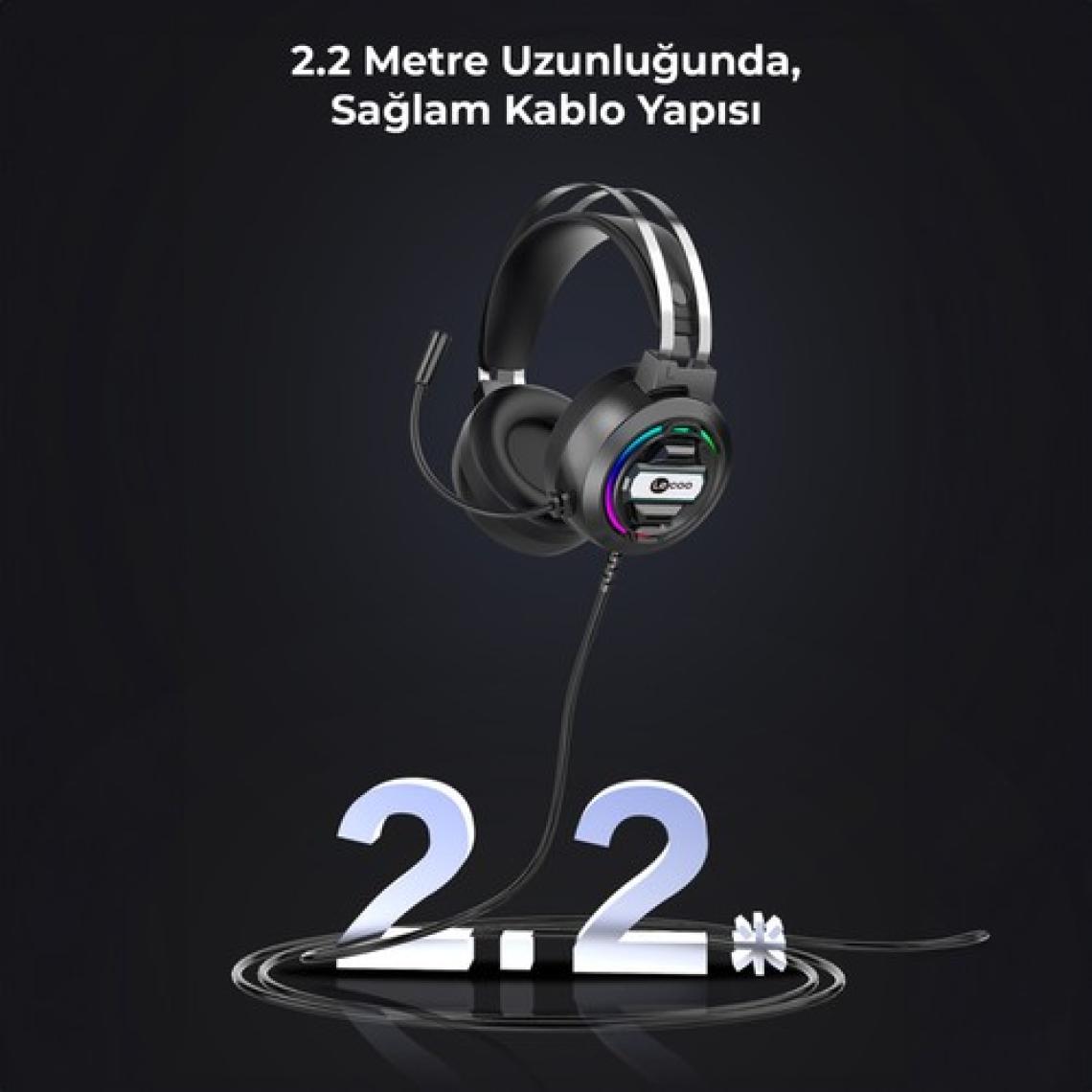 Lecoo HT401 Kablolu USB 2.0 RGB LED Aydınlatmalı Mikrofonlu Kulak Üstü Gaming Kulaklık Siyah