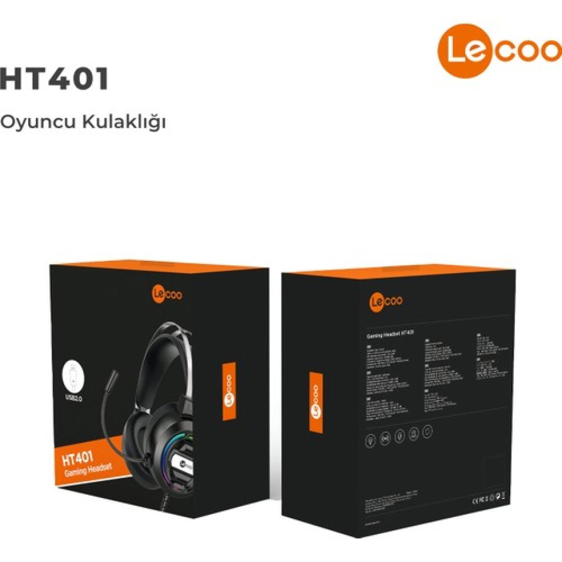 Lecoo HT401 Kablolu USB 2.0 RGB LED Aydınlatmalı Mikrofonlu Kulak Üstü Gaming Kulaklık Siyah