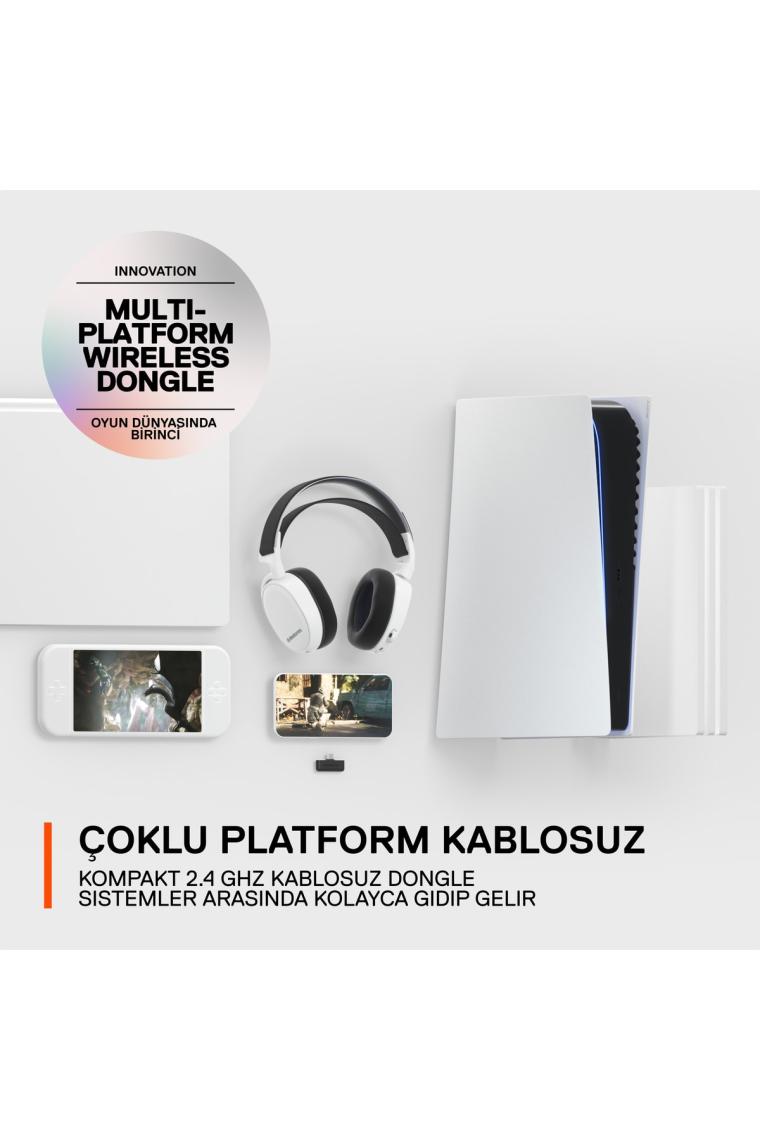 Steelseries Arctis 7+ Beyaz Kablosuz 7.1 Kulak Üstü Oyuncu Kulaklığı