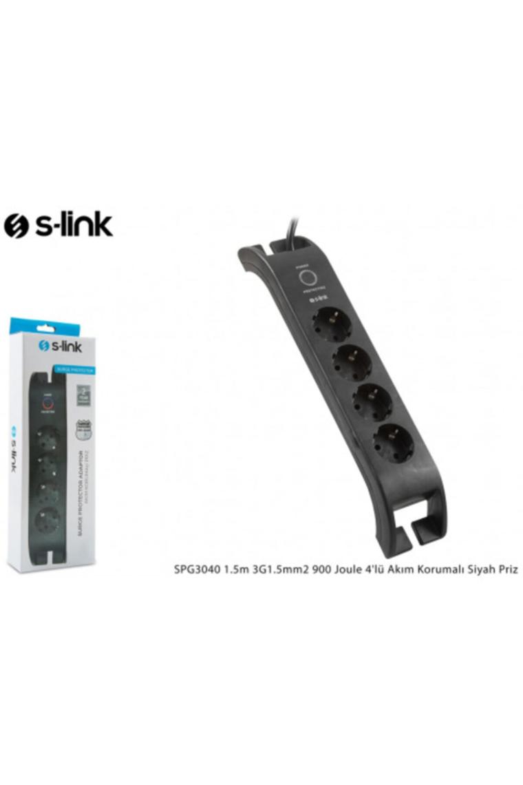 S-link SPG3040 900 Joule 4'lü 2 m Siyah Akım Korumalı Priz