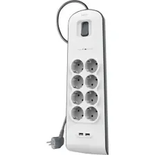 Belkin BSV804VF2M 8'li 2M Akım Korumalı Priz + 2x2.4A USB Girişi