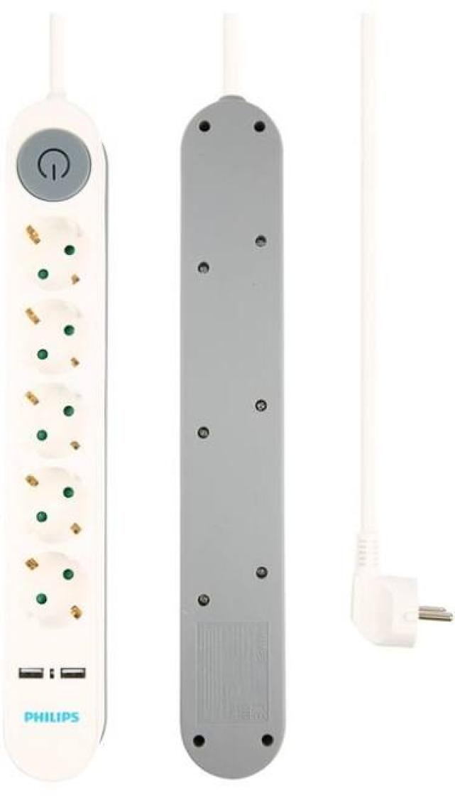 Philips 5'li 2 Metre Kablolu Çift USB Anahtarlı Priz SPS1153A/51