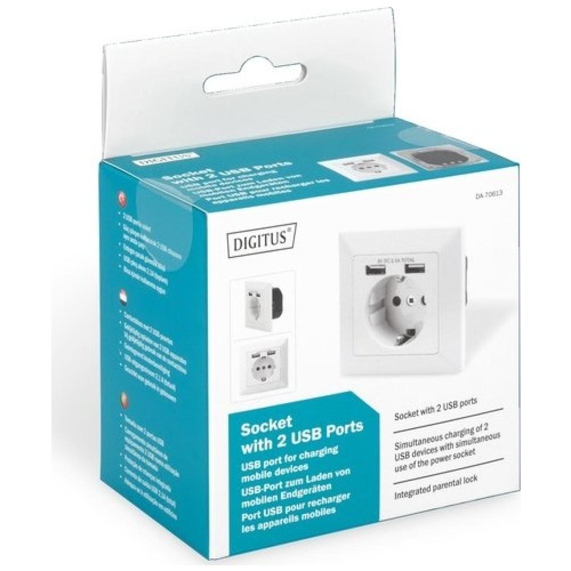 Digitus DA-70613 Sıva Altı Priz 2x USB Port 1x Topraklı Fiş Yuvası