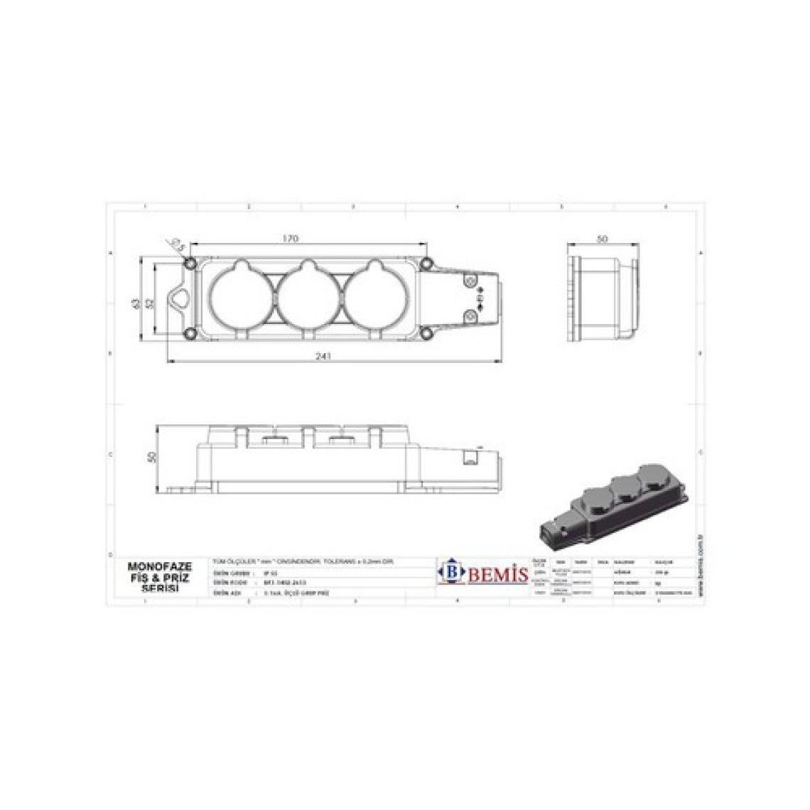 Bemis Priz Kauçuk Ip44 Grup 3*1/16A