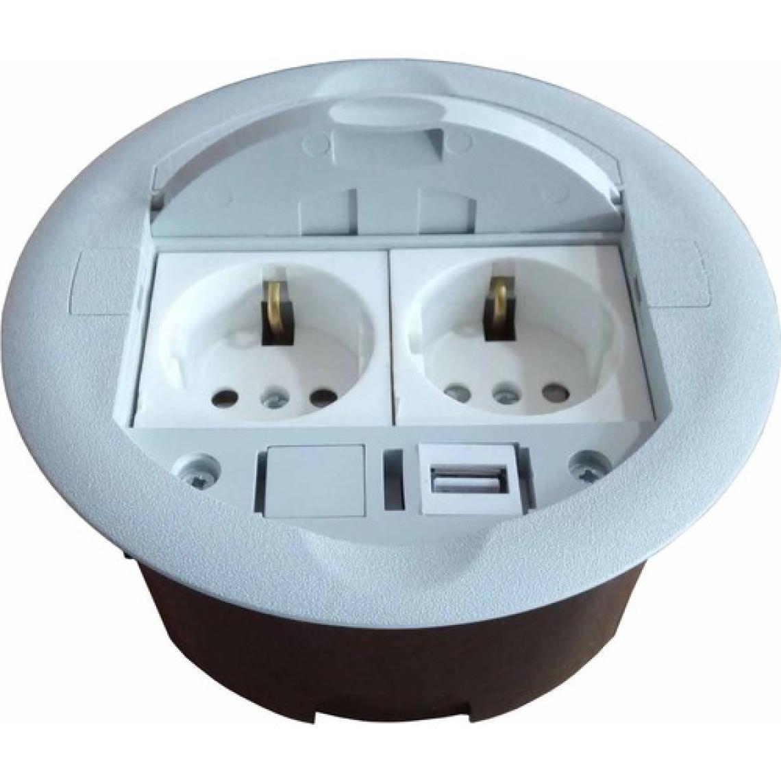 Ne-Ad Masa Üstü Priz Kutusu Gömme Tip Gri + 2 Ad. Priz+1 Ad. USB Geçiş