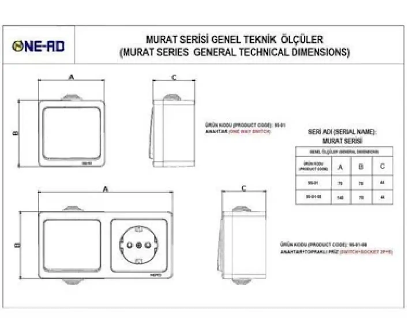 NE-AD Murat Sıva Üstü Anahtar