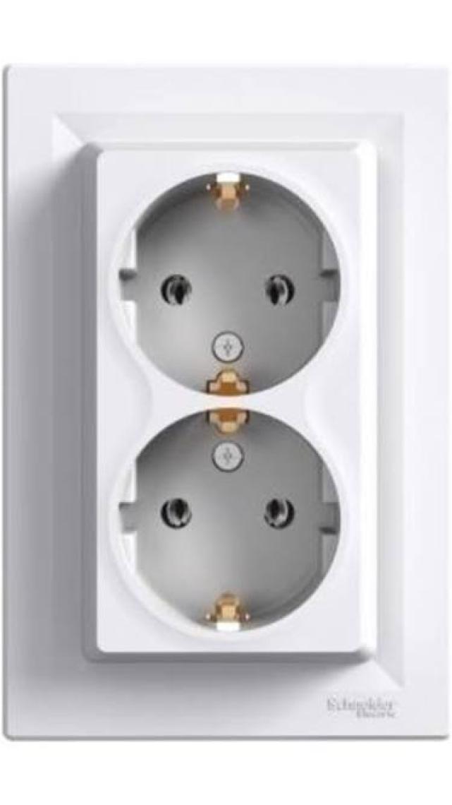 Schneider Electric Asfora Beyaz İkili Topraklı Priz