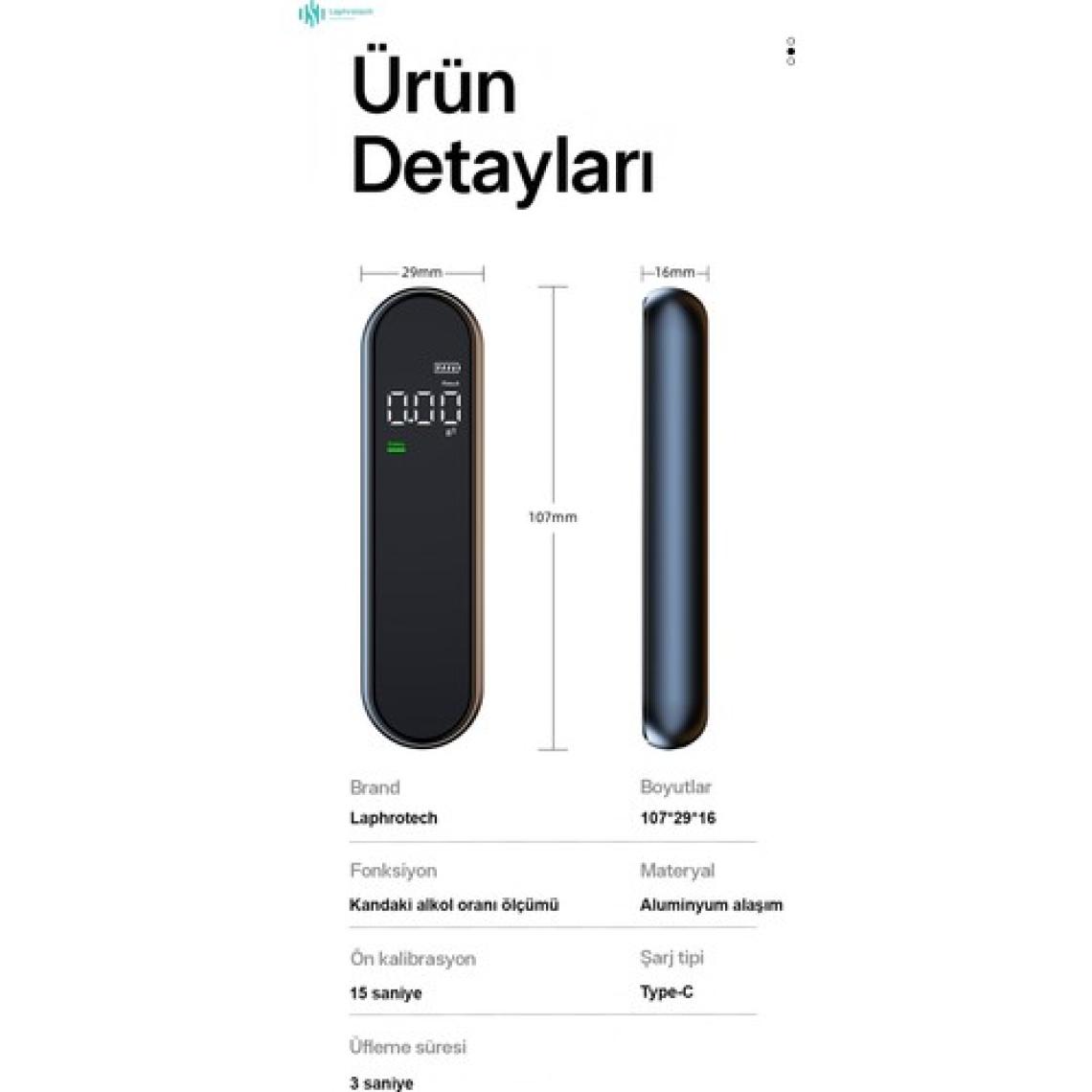 Laphrotech J2 Yeni Promil Ölçer Portatif Temassız Tasarım Dijital LCD Promil Ölçer Alkolmetre Alkol Ölçüm Cihazı