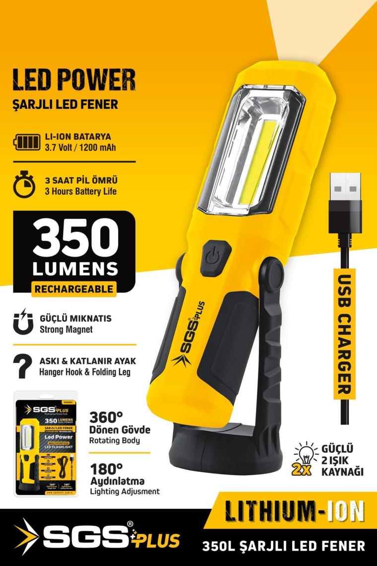 Sgs5054 Şarjlı El Feneri Led Ampul 350 Lumen 3.7 Volt Mıknatıslı El Feneri