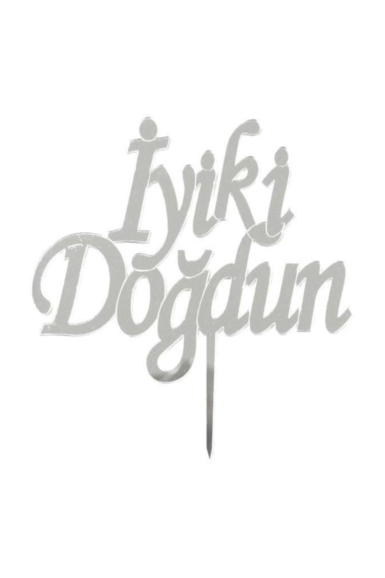 Gümüş Gri İyi ki Doğdun Cam Pleksi, Doğum Günü Pasta Üzeri Süsü