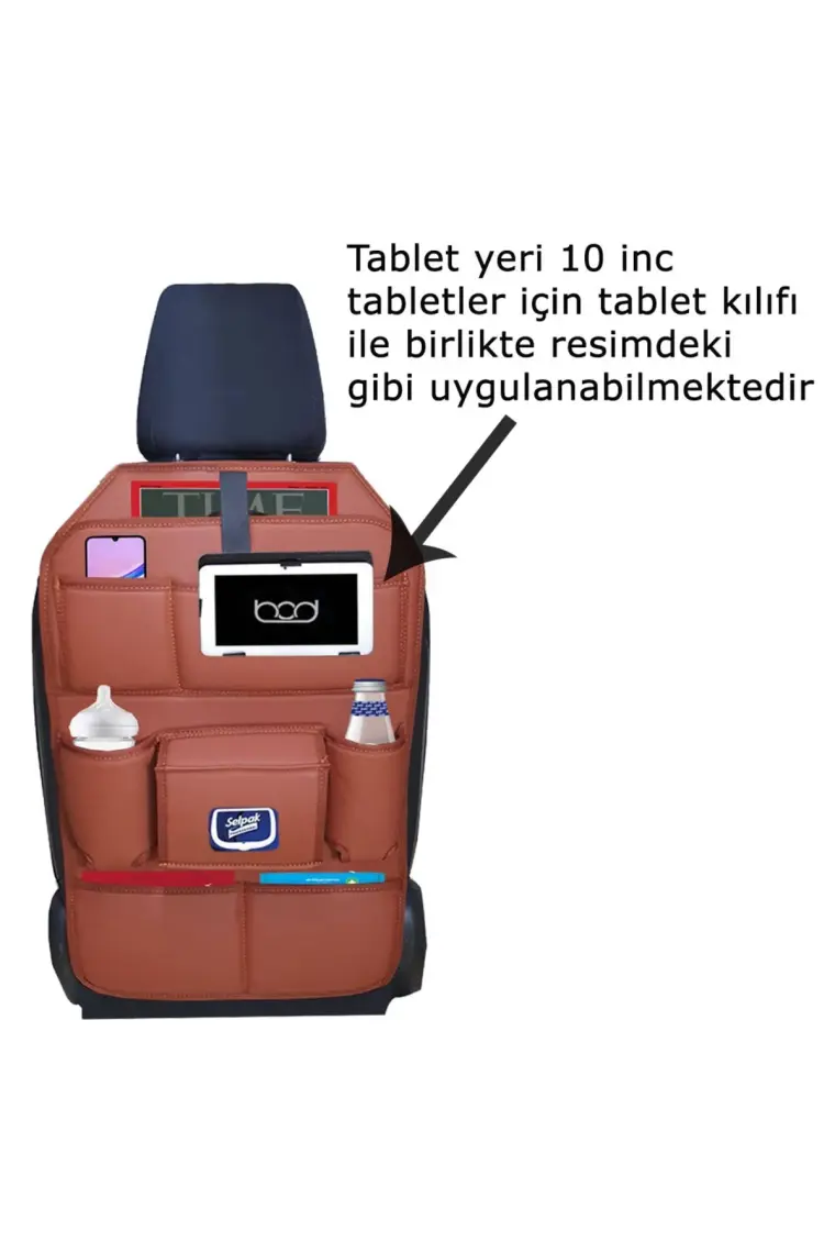 Bod Rodos Oto Koltuk Arkası Koruyucu Eşya Düzenleyici Araç Içi Organizer Taba