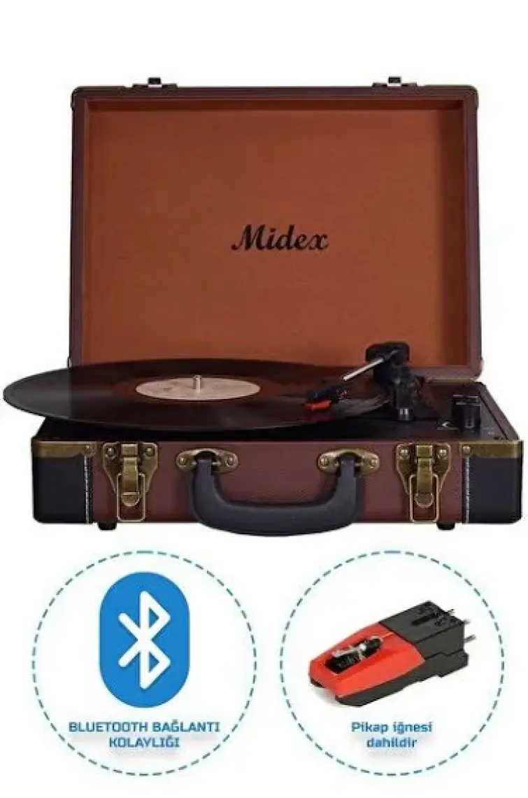 Midex Mtx-101BN Nostaljik Retro Pikap Plak Çalar Şarjlı ve Bluetooth'lu