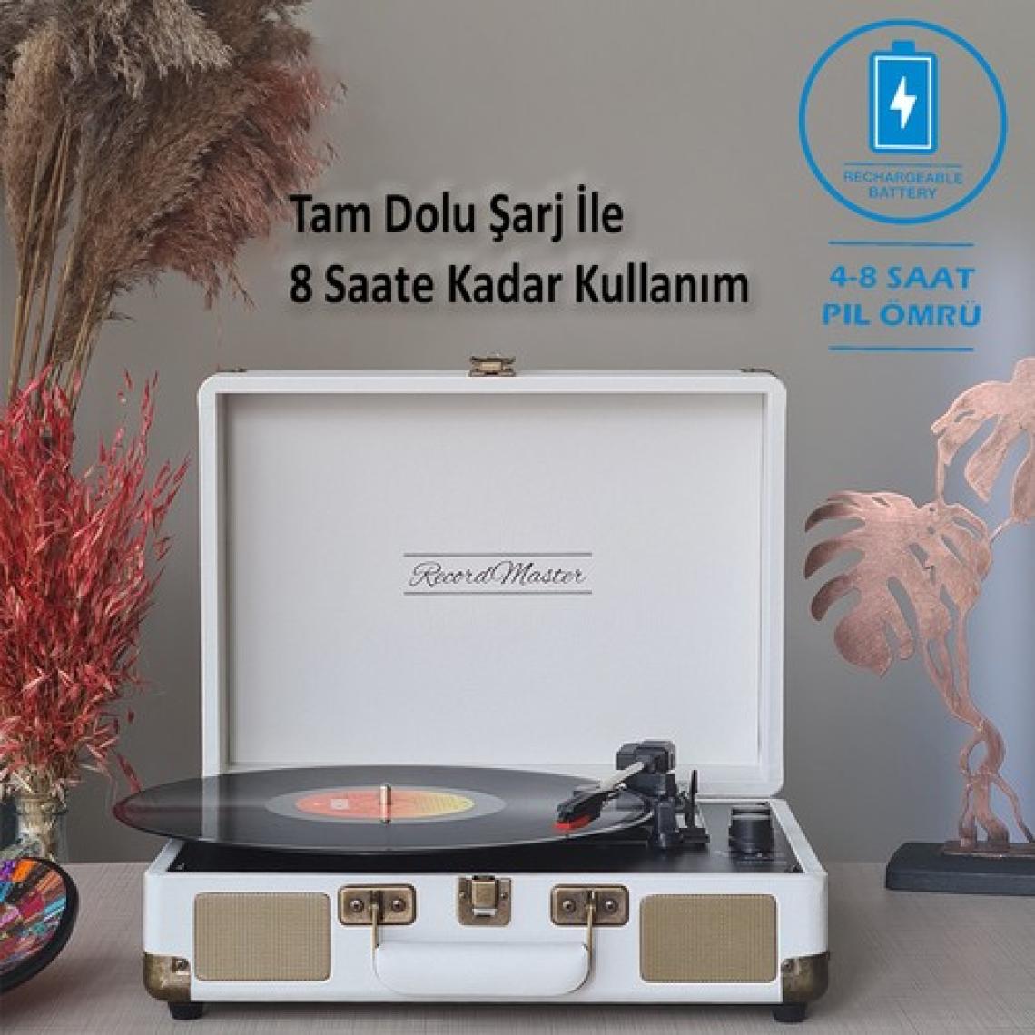 Record Master St14012 Retro Pikap - Kum Beyazı - Bluetooth Ve Şarj Özellikli - Tüm Plakları Çalabilme
