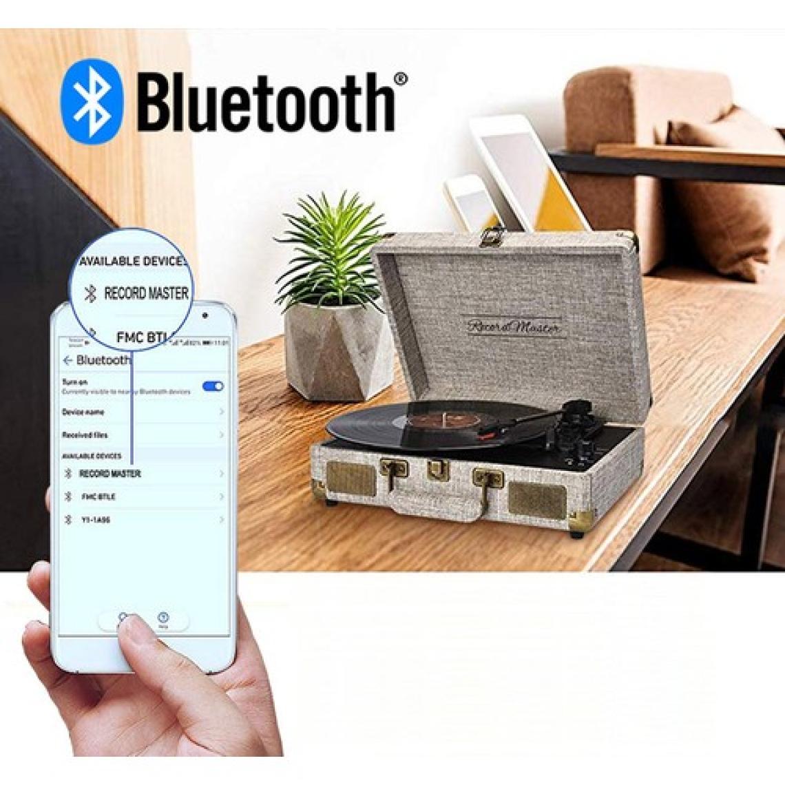 Record Master ST14012 Retro Pikap - Bej -  Bluetooth ve Şarj Özellikli  -Kumaş Kaplama- Tüm Plak Türlerini Çalabilme
