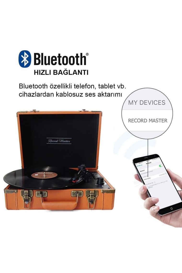 Record Master T317UB Retro Pikap - Kahverengi -(Bluetooth - Şarj Edilebilir)